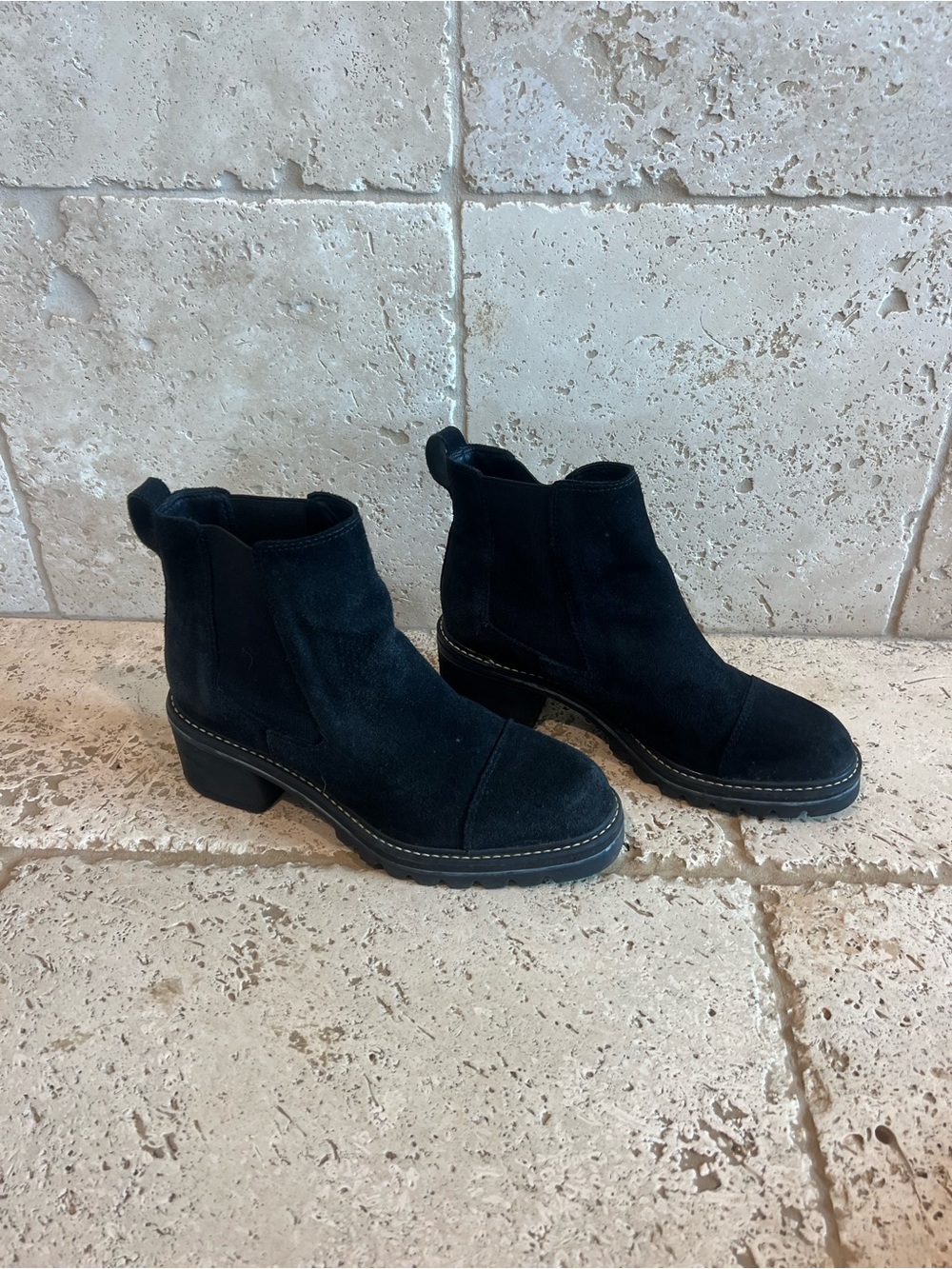 Bernardo Women's Black Suede Chelsea Ankle Booties - Pull-On Block Heel
